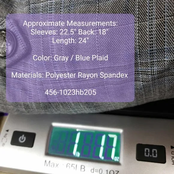 White House Black Market whbm Petite size 4P Gray Blue Plaid Blazer AS IS - Picture 10 of 11